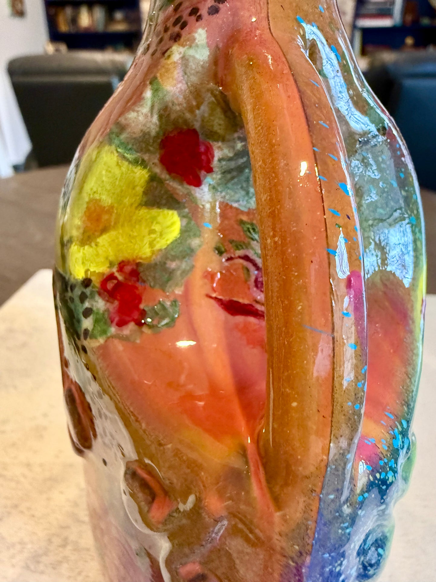 Repurposed ceramic jug flower vase
