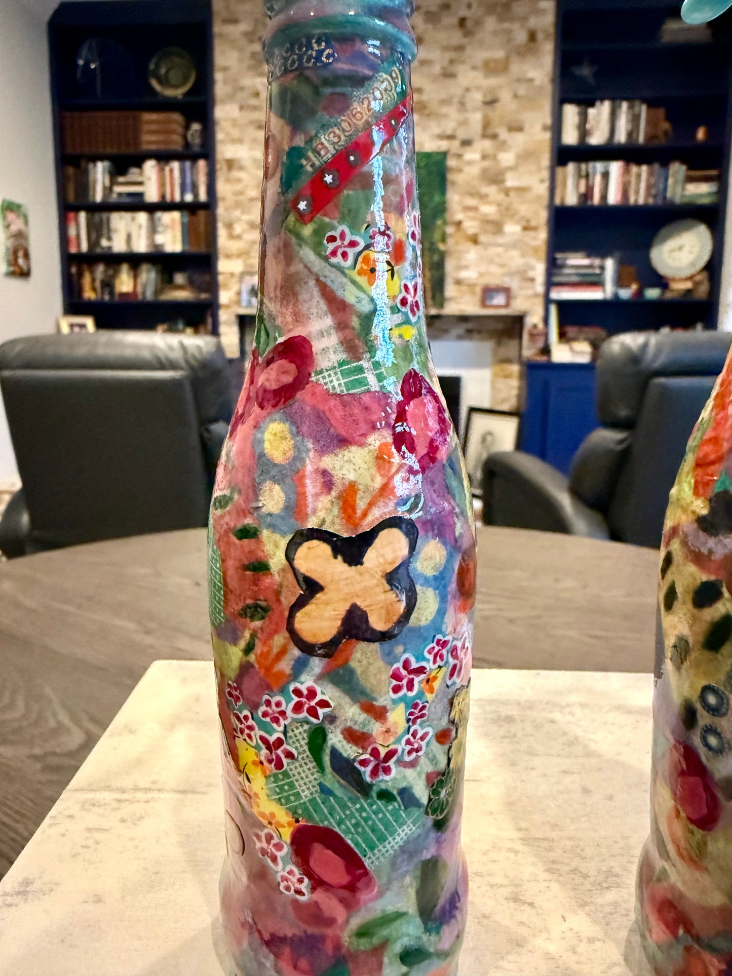 Colorful maximalist pair of bud vases