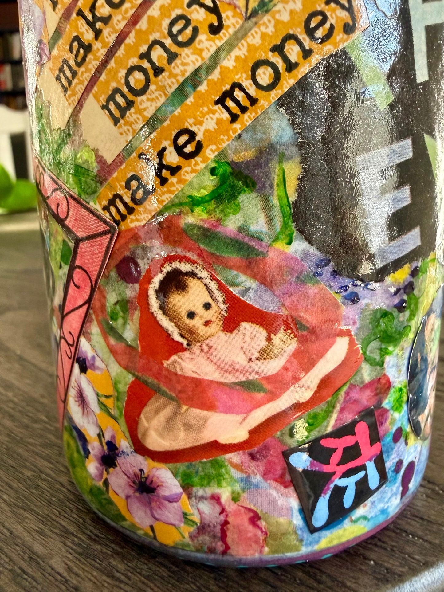 Whimsical funky repurposed flower bud vase