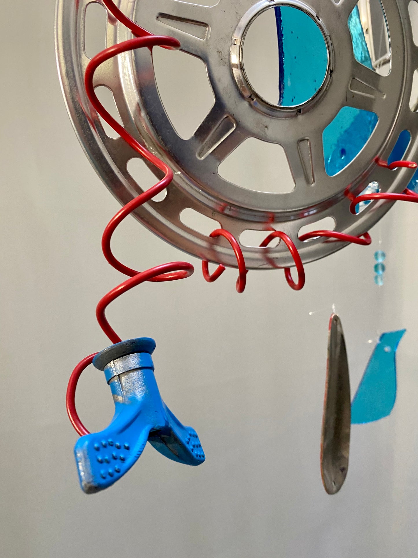 Large Funky Handmade Wind Chime with Fishing Lures and Bike Parts