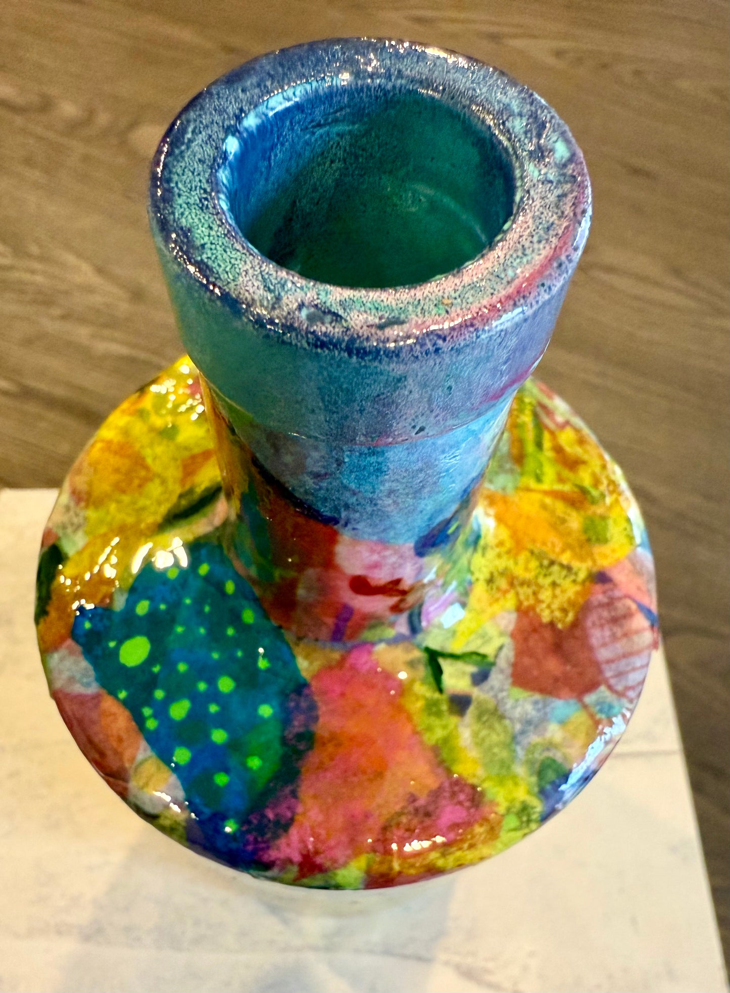 Repurposed liquor bottle maximalist flower vase