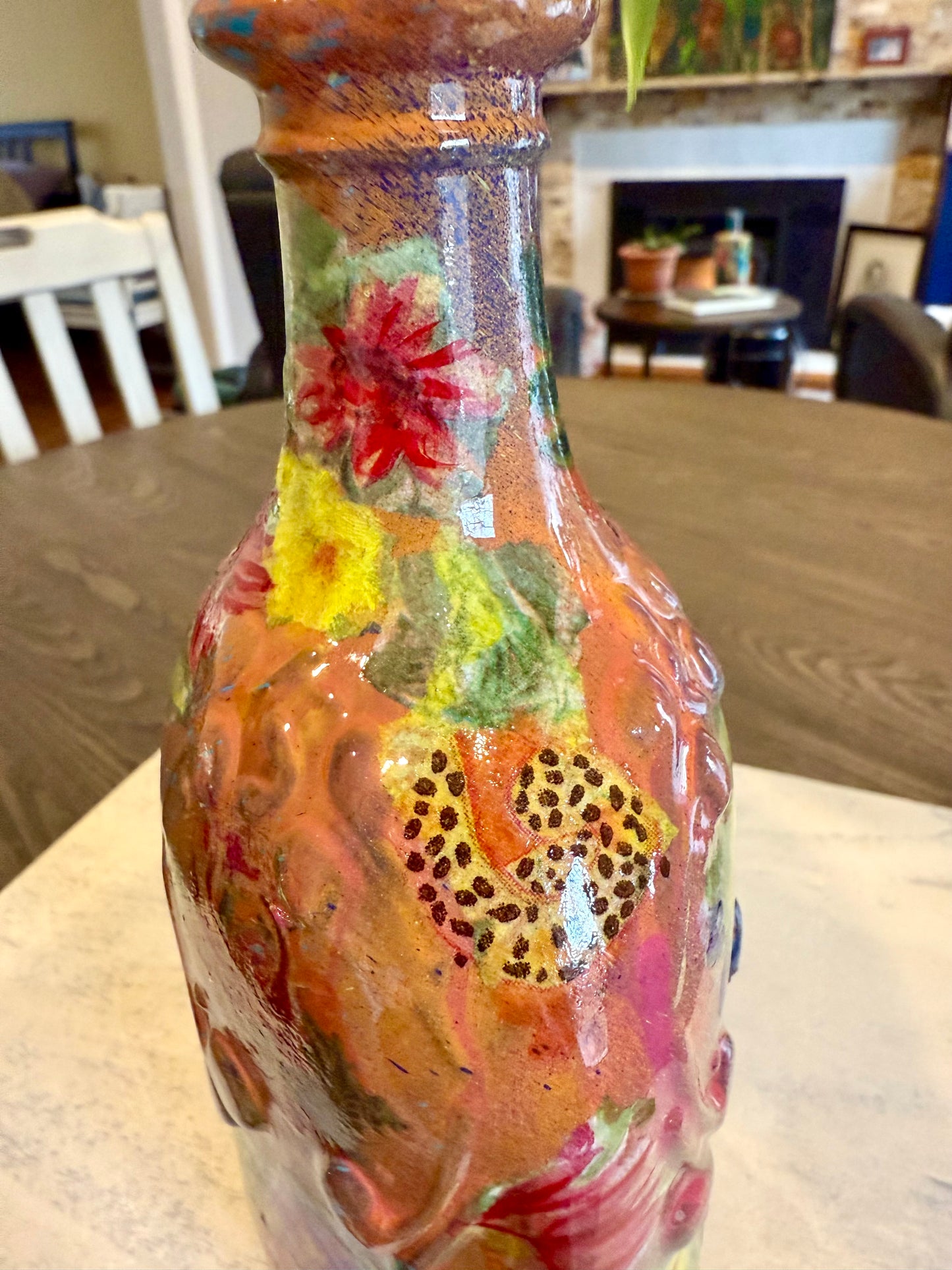 Repurposed ceramic jug flower vase