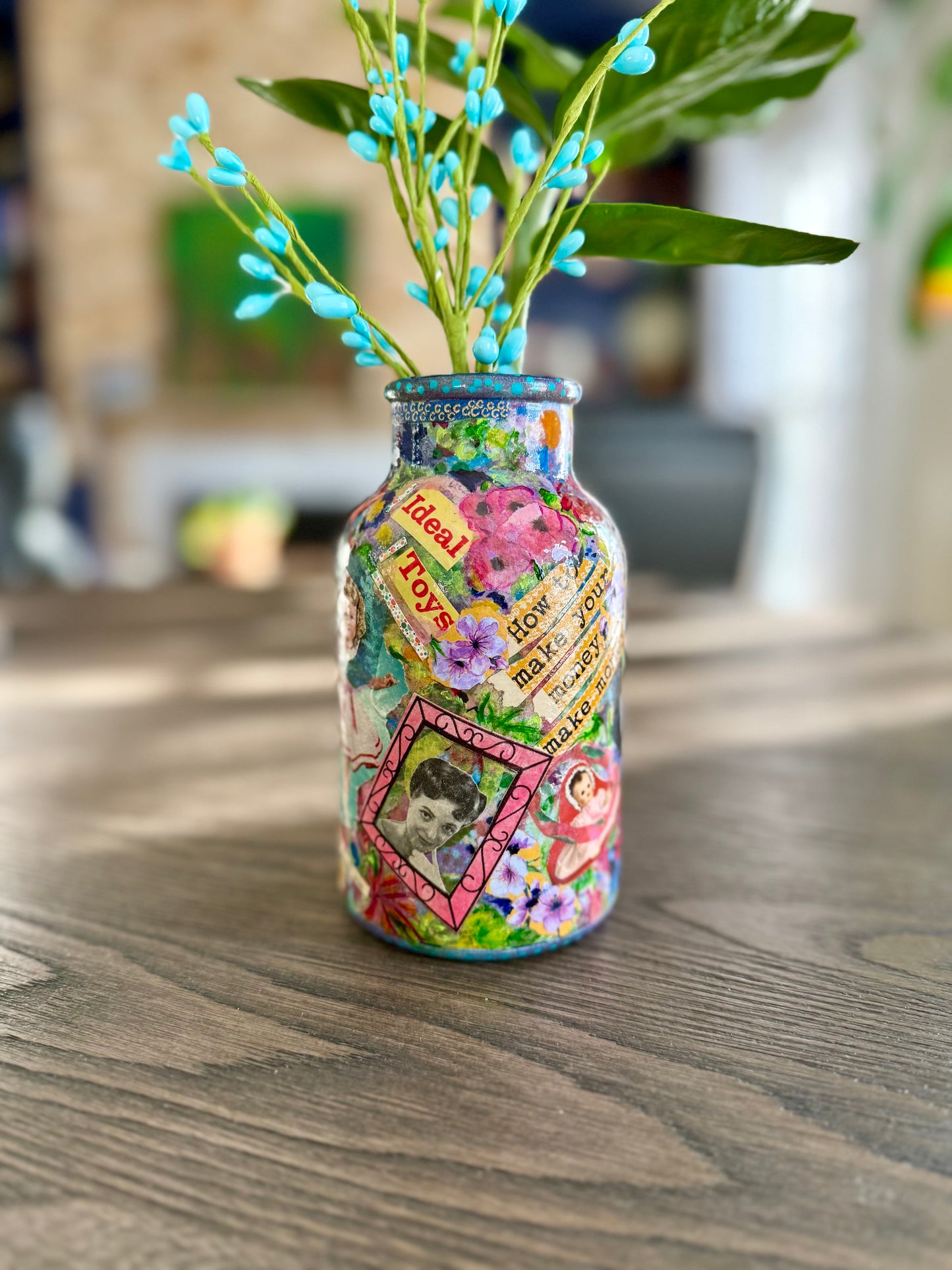 Whimsical funky repurposed flower bud vase