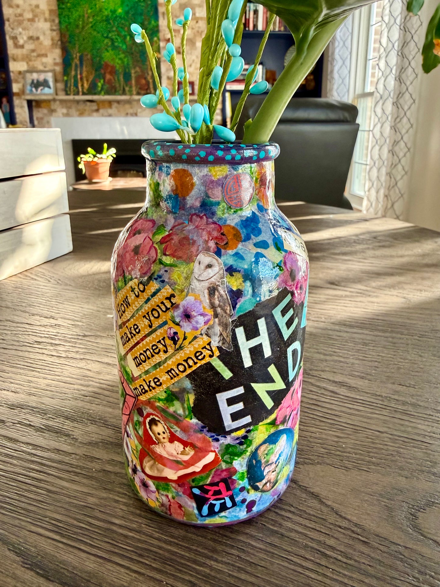 Whimsical funky repurposed flower bud vase