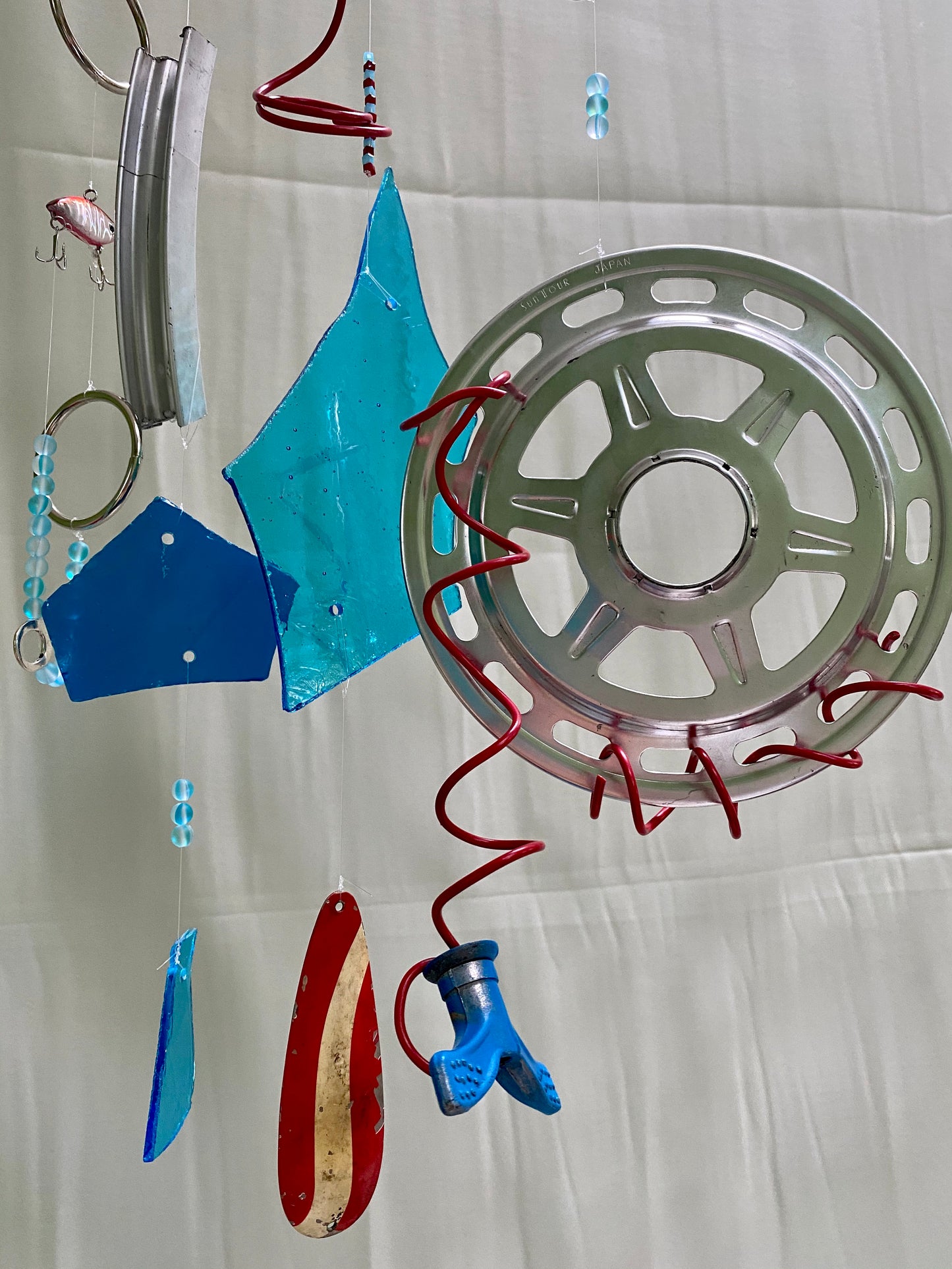 Large Funky Handmade Wind Chime with Fishing Lures and Bike Parts