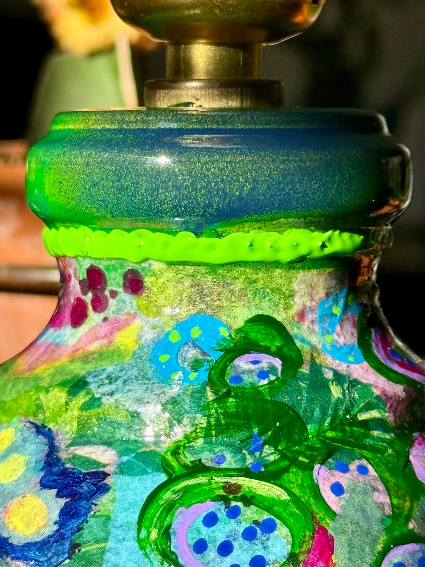 Upcycled thrift store colorful table lamp