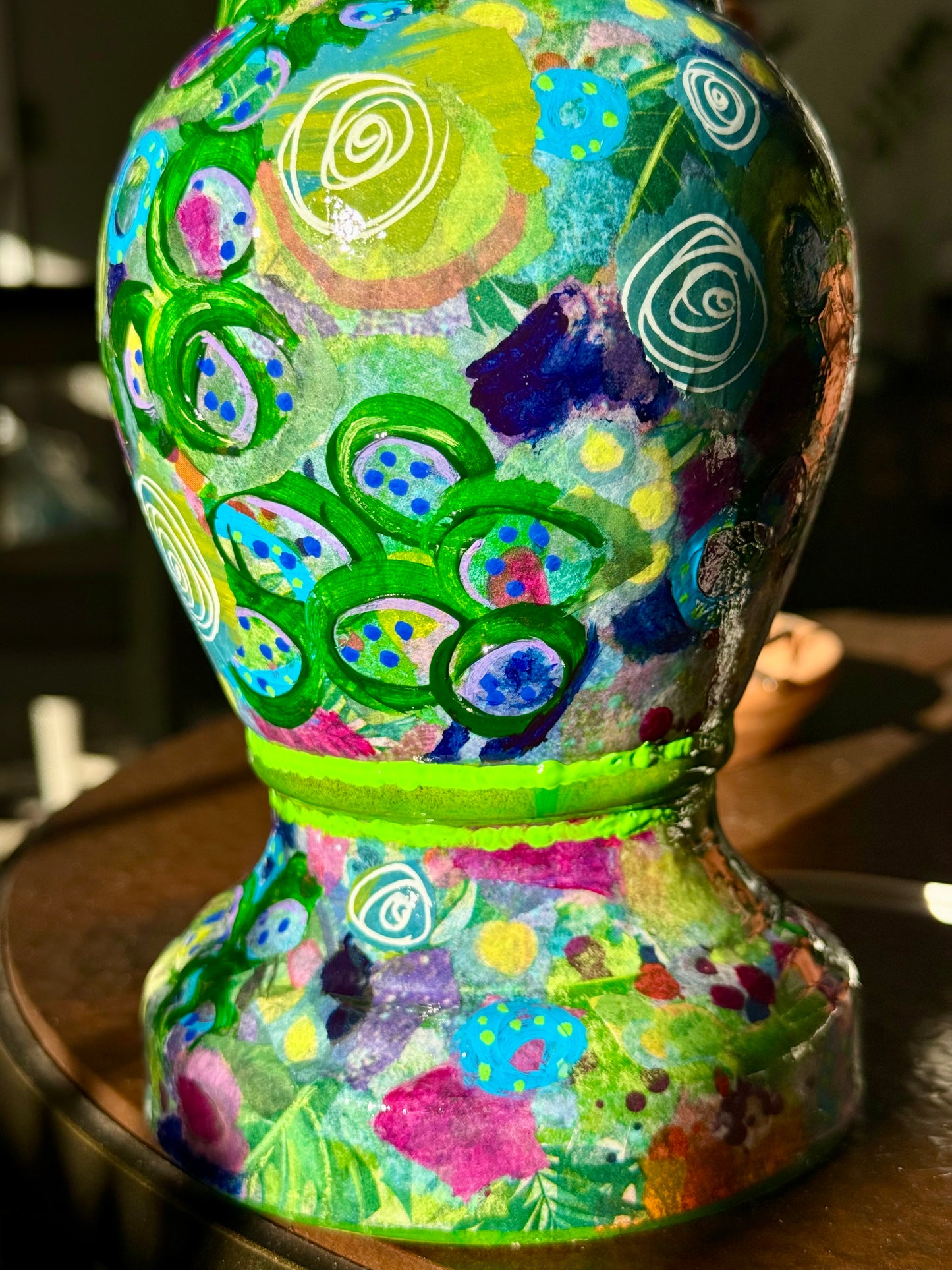 Upcycled thrift store colorful table lamp