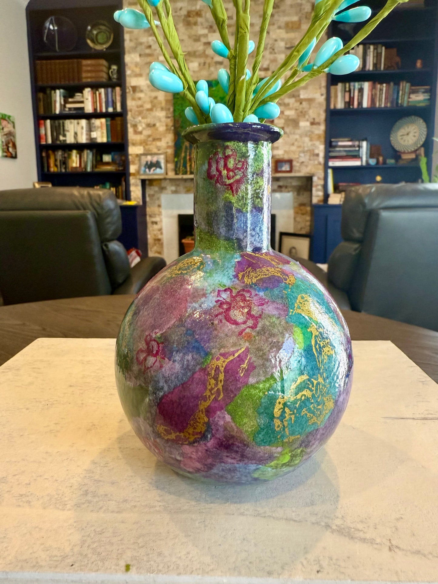 Small round colorful bud vase