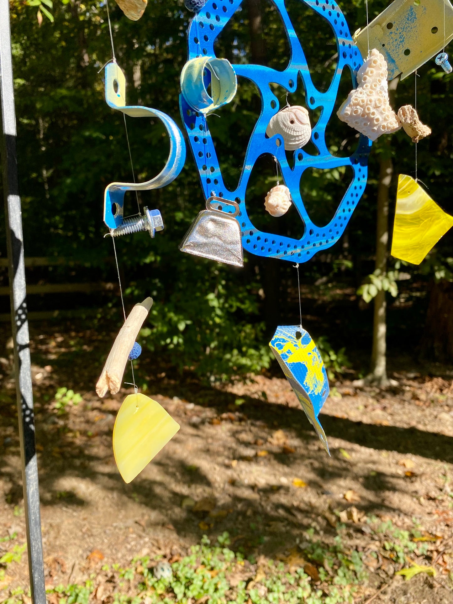 Funky Driftwood Seashells Bicycle Wind Chime Upcycled Hardware