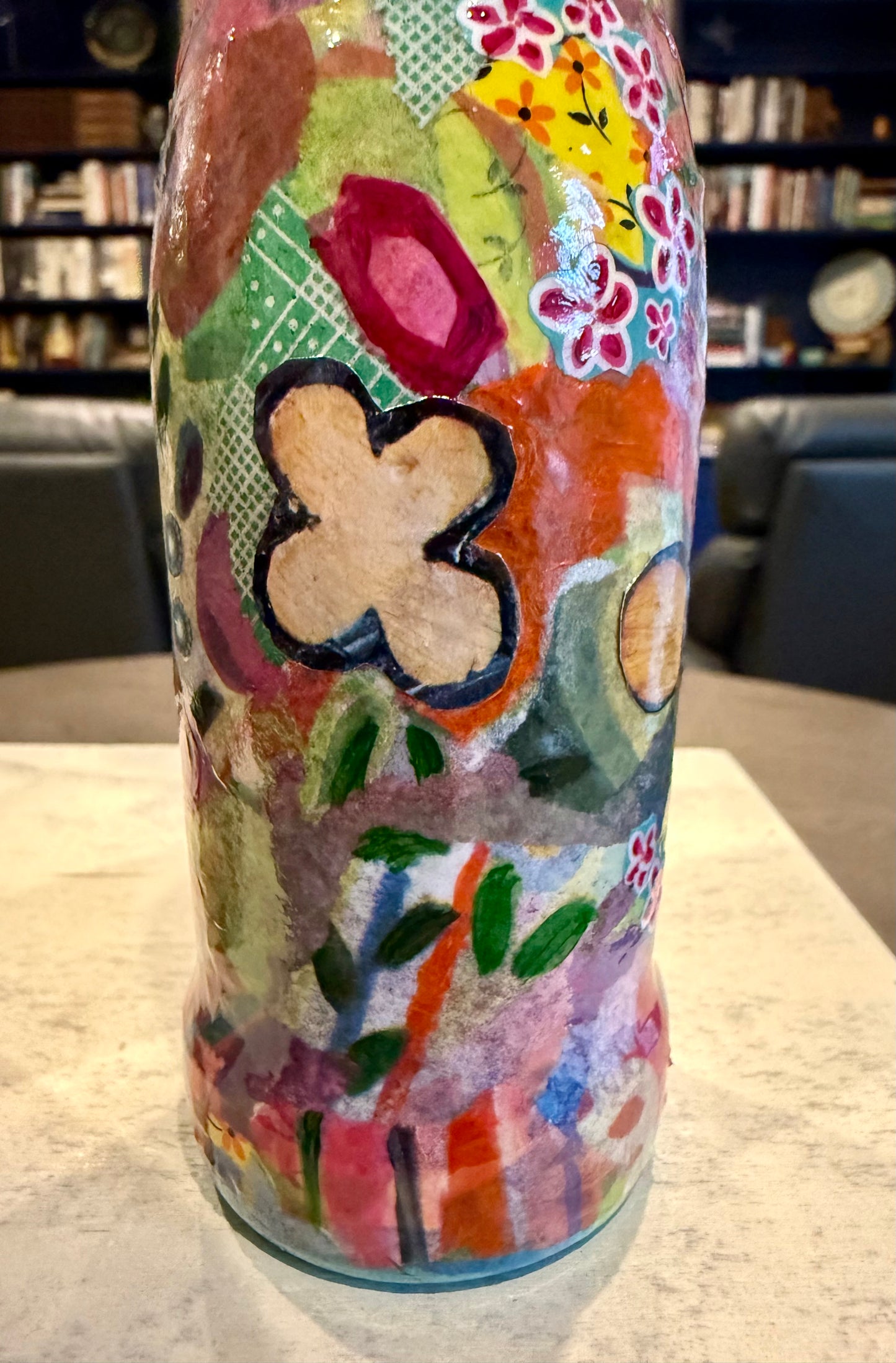 Colorful maximalist pair of bud vases