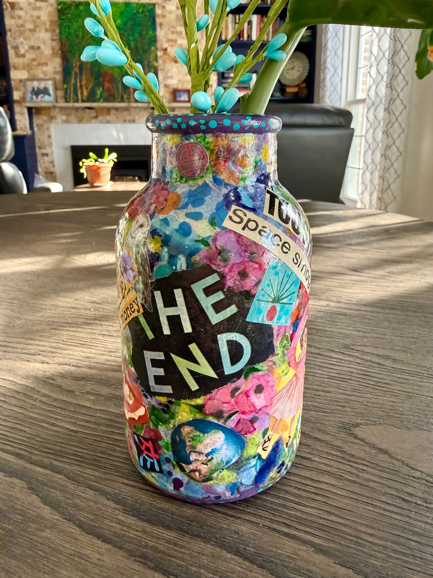 Whimsical funky repurposed flower bud vase