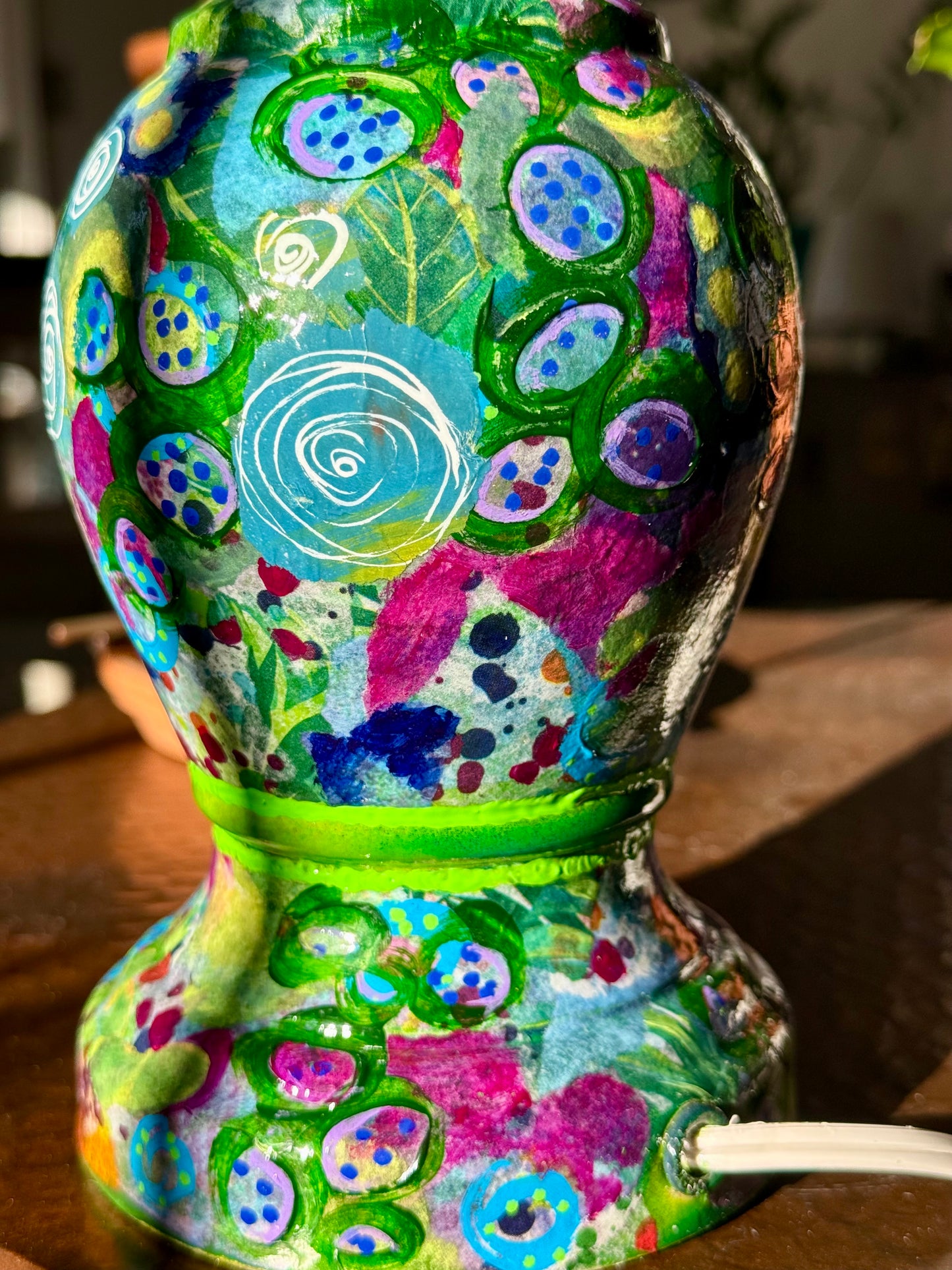 Upcycled thrift store colorful table lamp