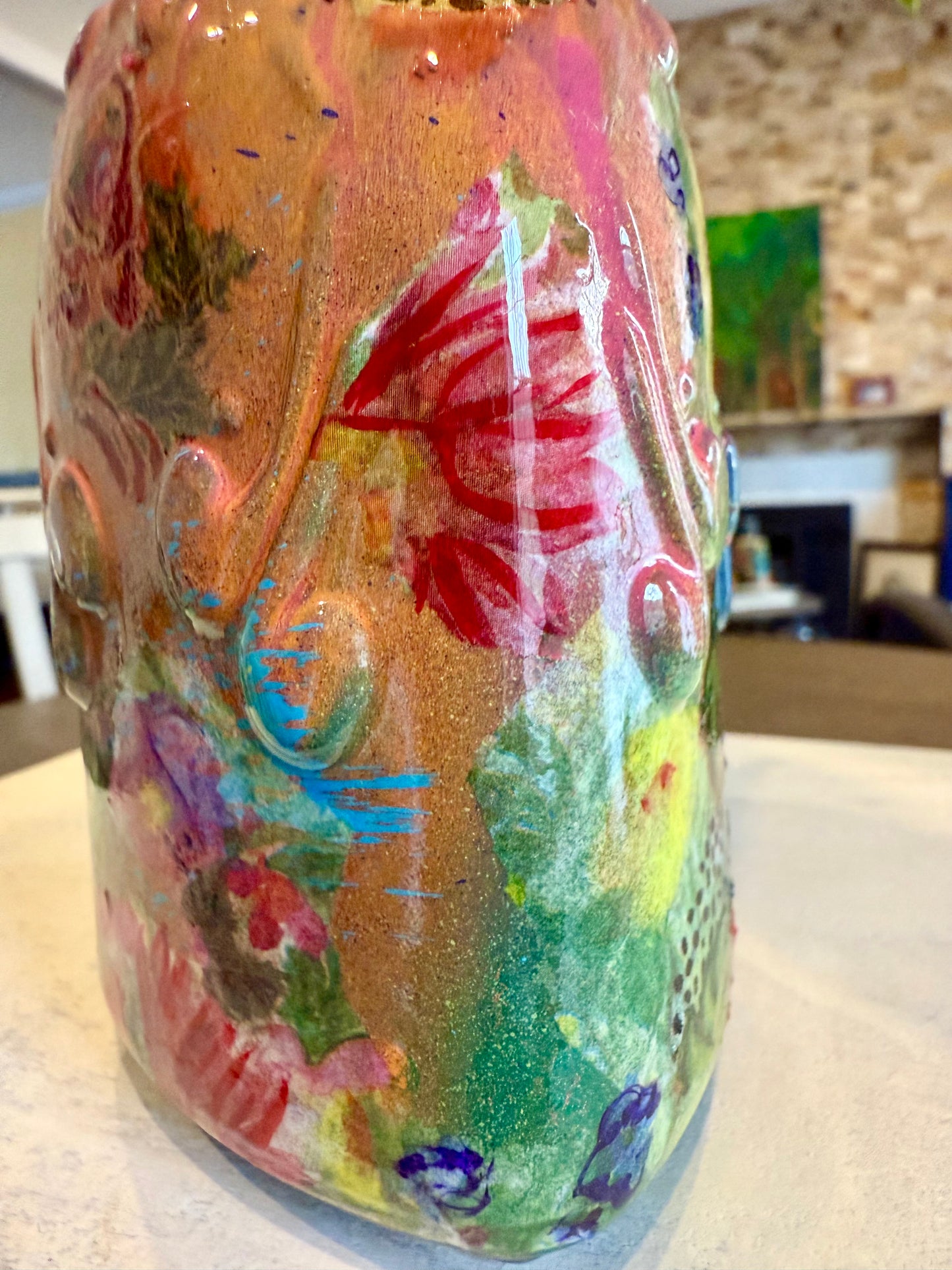 Repurposed ceramic jug flower vase