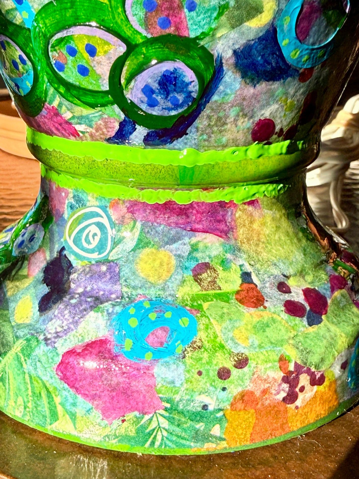 Upcycled thrift store colorful table lamp