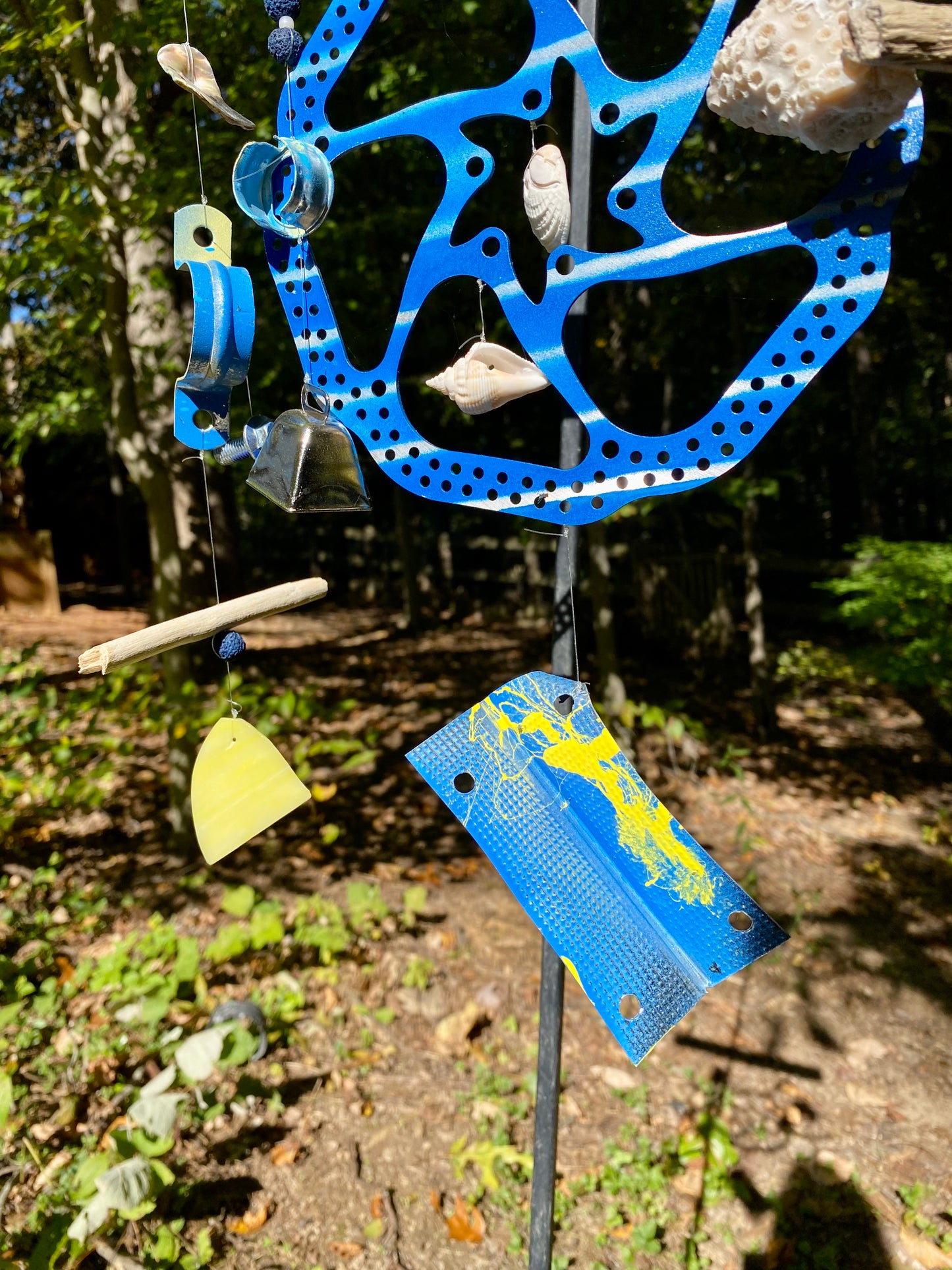 Funky Driftwood Seashells Bicycle Wind Chime Upcycled Hardware