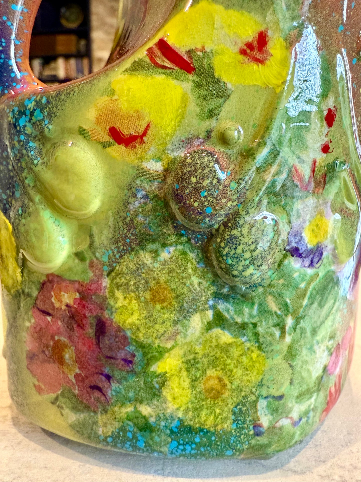 Repurposed ceramic jug flower vase