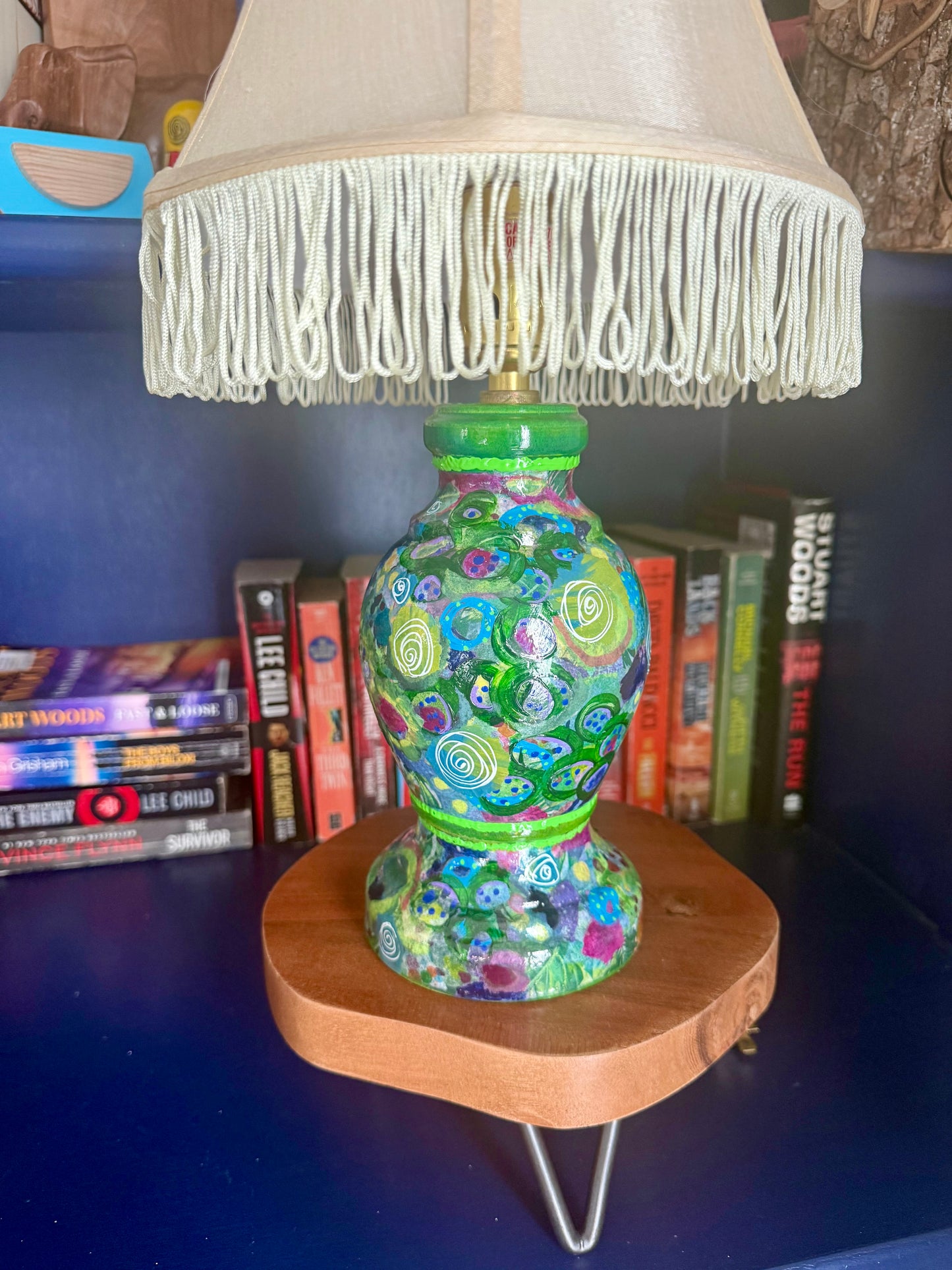 Upcycled thrift store colorful table lamp
