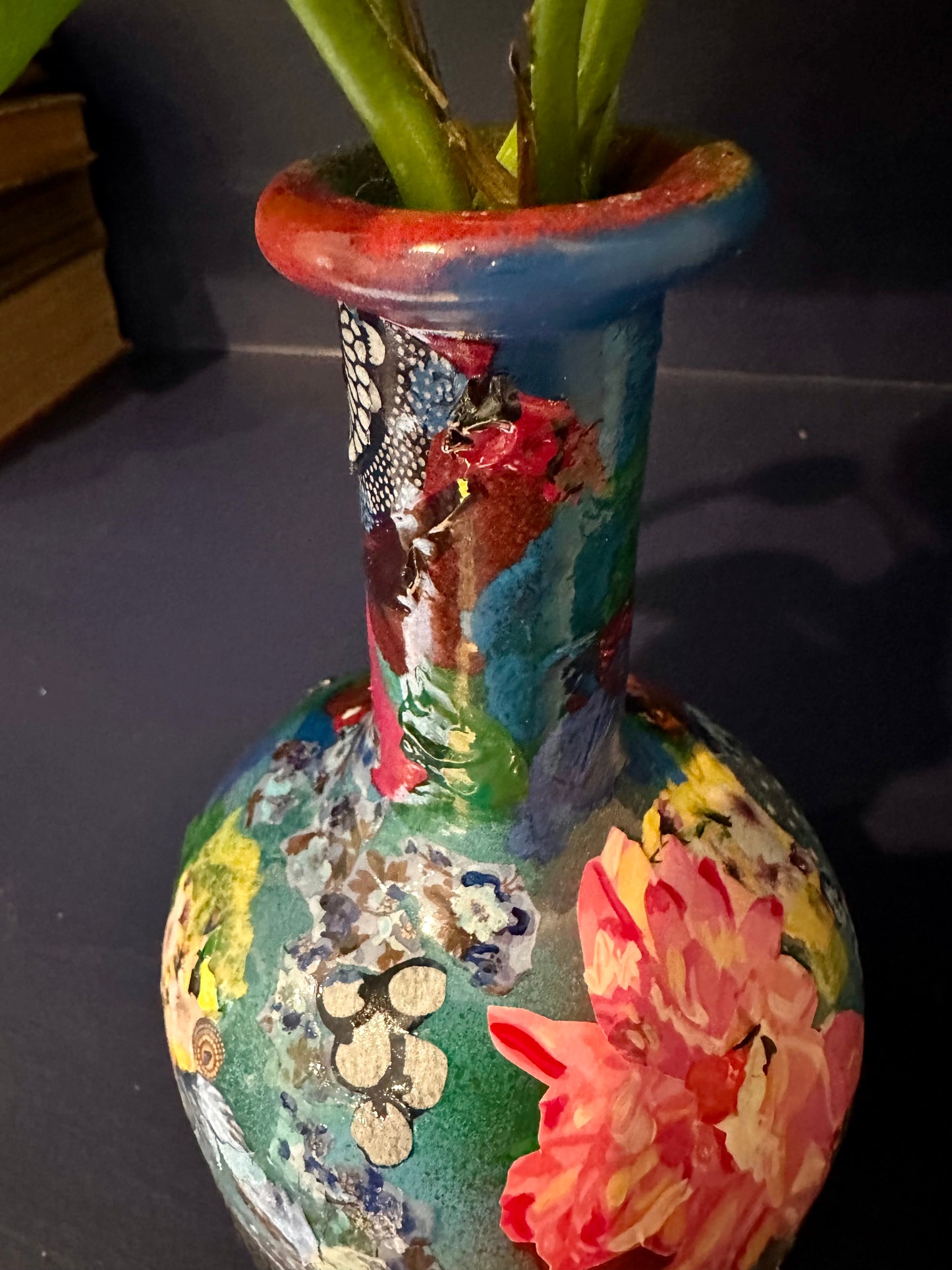 Colorful Flower Bud Vase Recycled Tequila Bottle