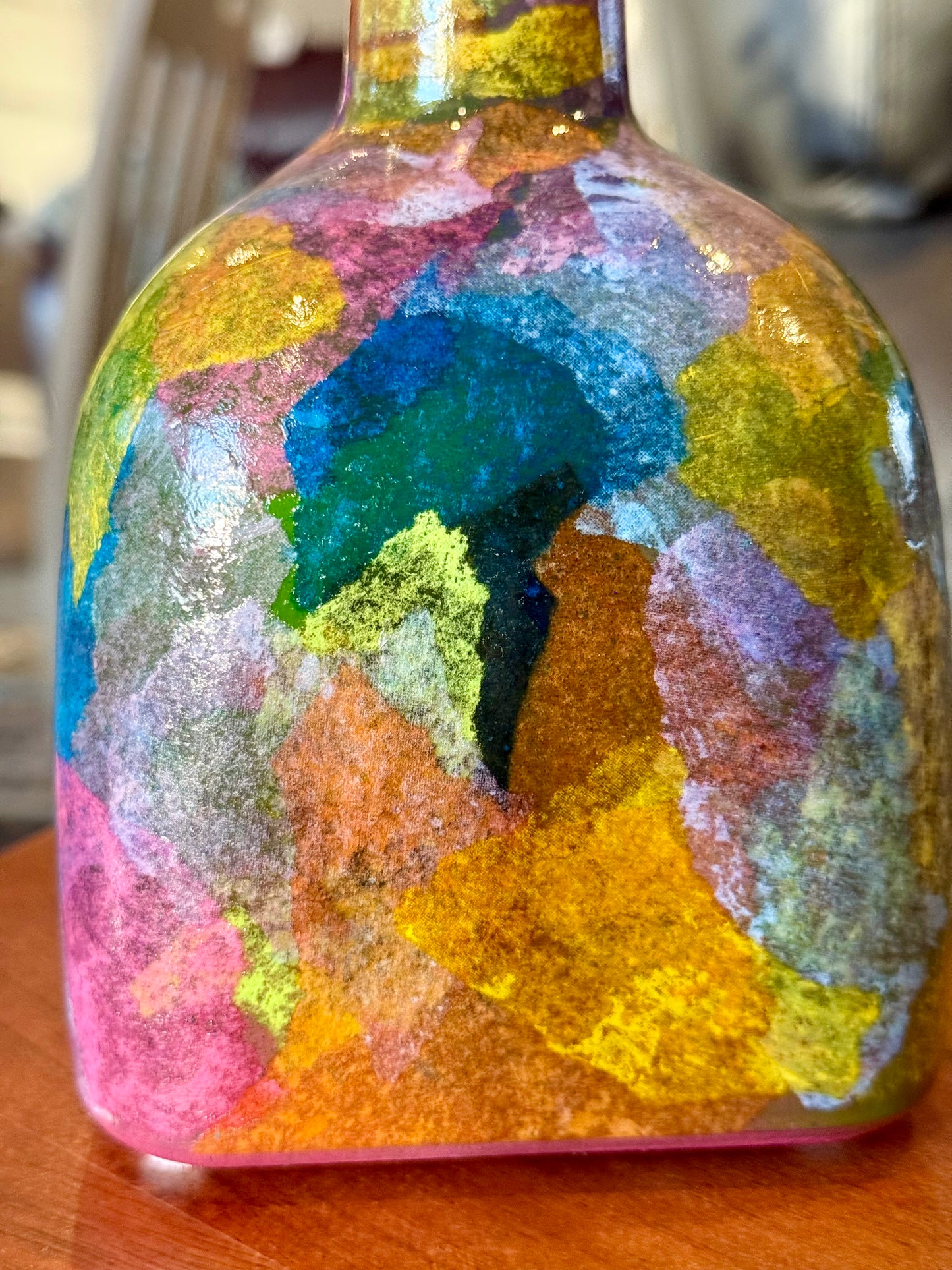 Pair of colorful funky tequila bottle vases