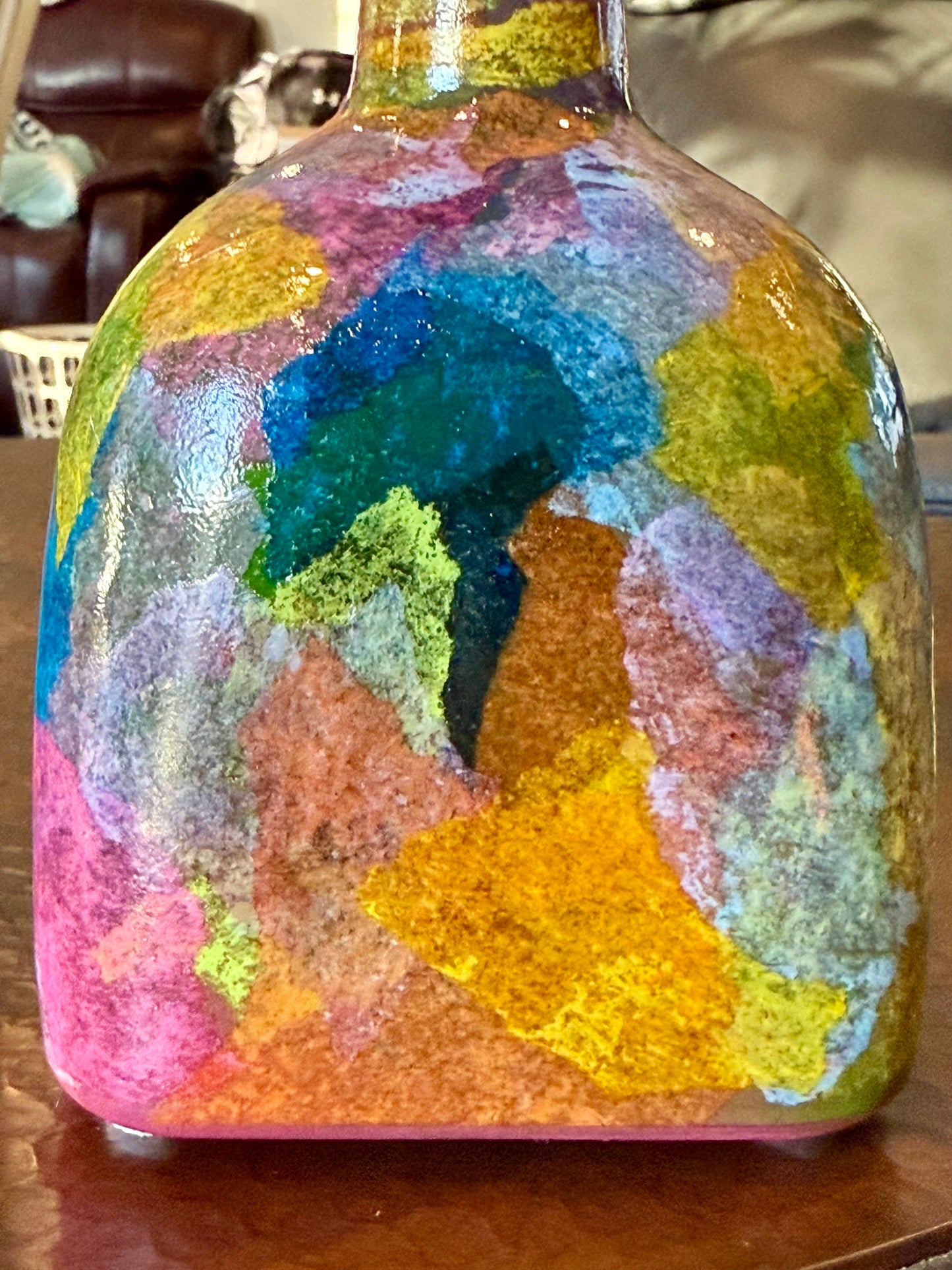 Pair of colorful funky tequila bottle vases