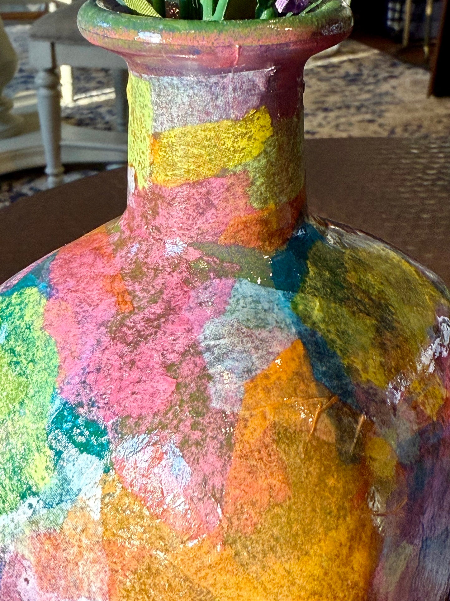 Pair of colorful funky tequila bottle vases