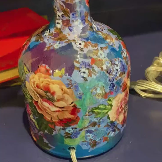 Unique lamps pair artsy decor maximalist style colorful vibrant upcycled tequila bottles