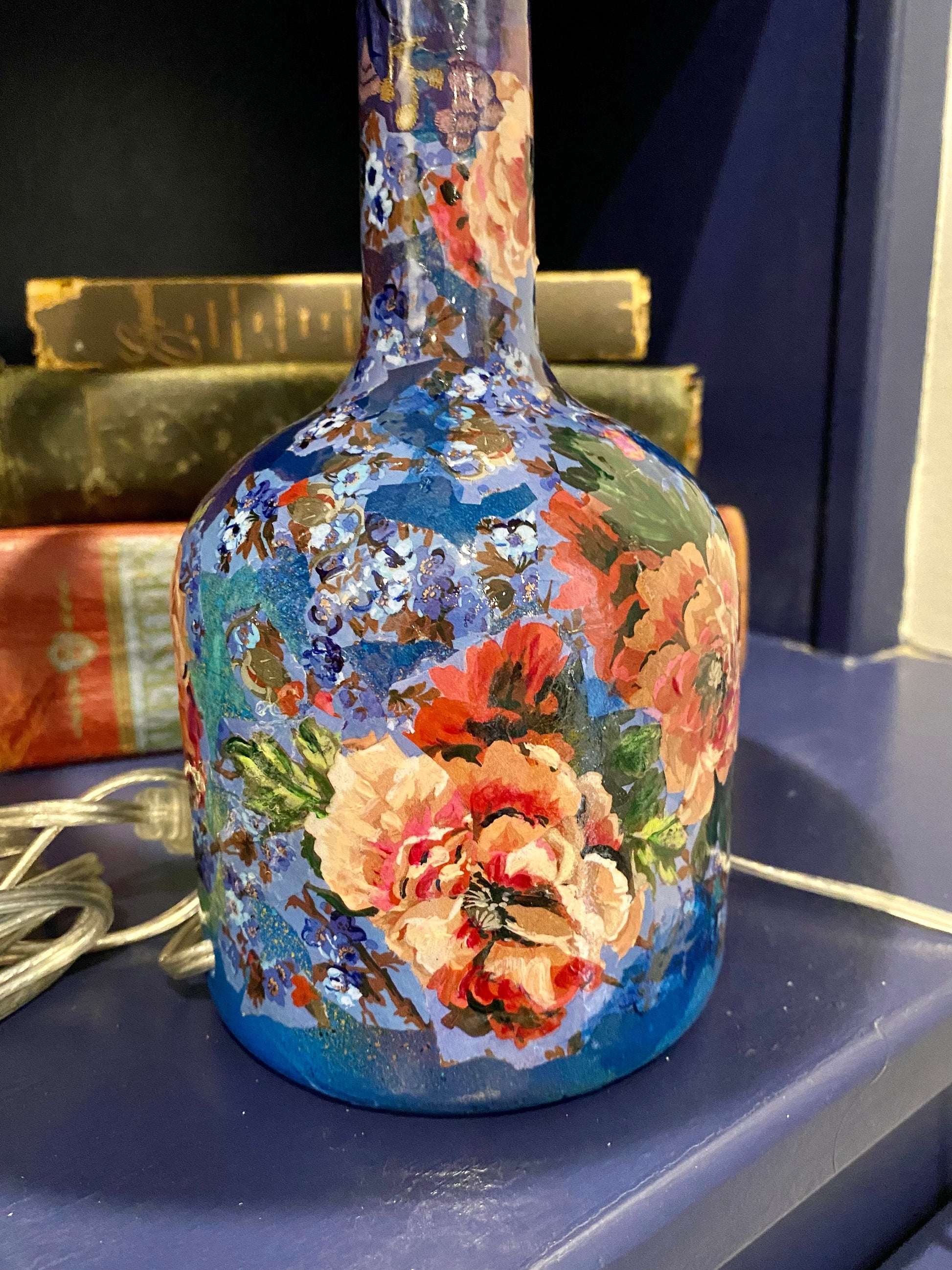 Unique lamps pair artsy decor maximalist style colorful vibrant upcycled tequila bottles